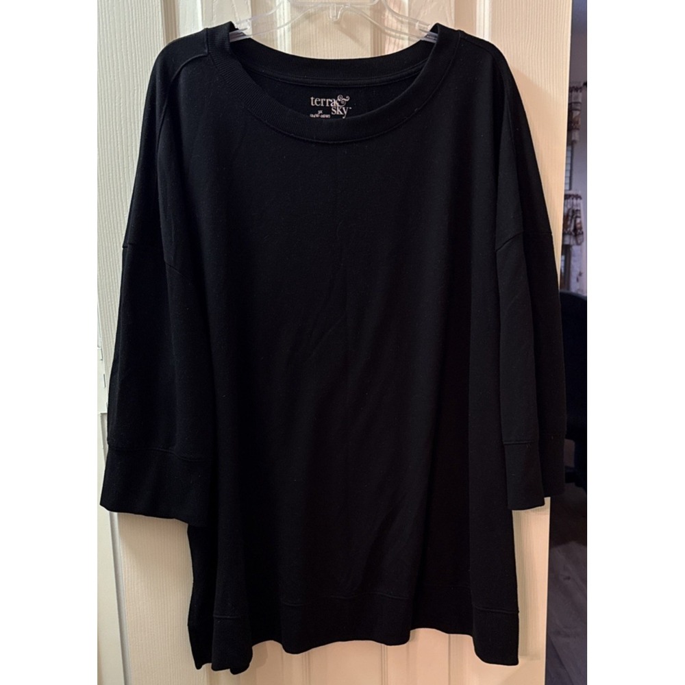 Terra & Sky Womens Plus Size 3X Black Sweatshirt Pullover Round Neck Relaxed Fit